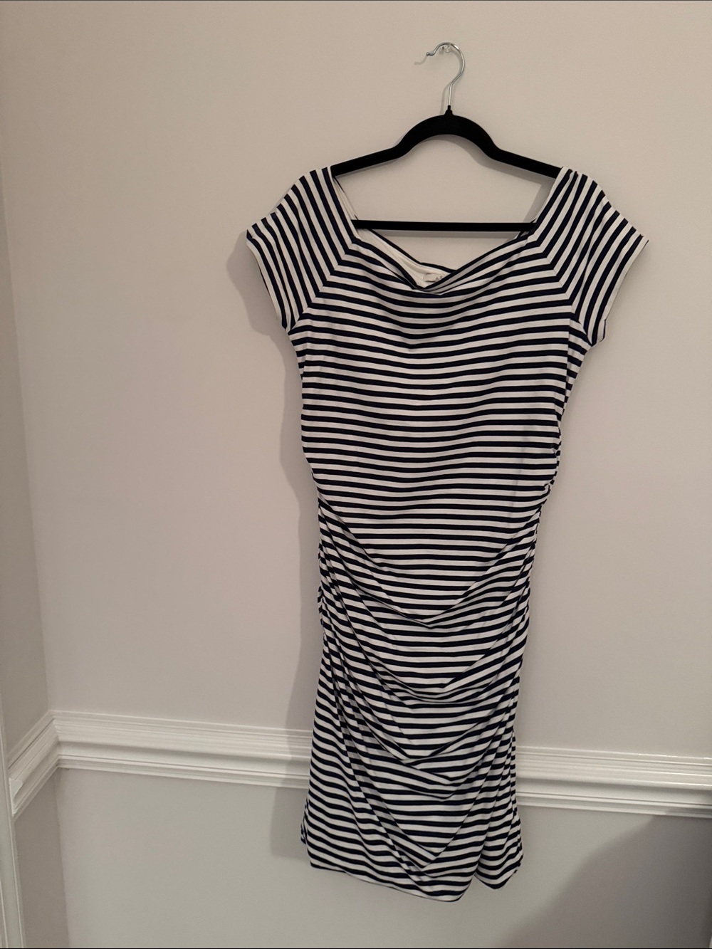 Boden Black & White Striped Ruched Sheath Dress